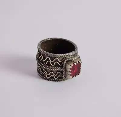 Vintage Moroccan Silver Ring Old Berber Ring With Red Stone • $30