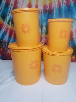 TUPPERWARE Canisters Set Of 4 Golden Yellow With Servalier Lids VINTAGE 1970's • $69.85