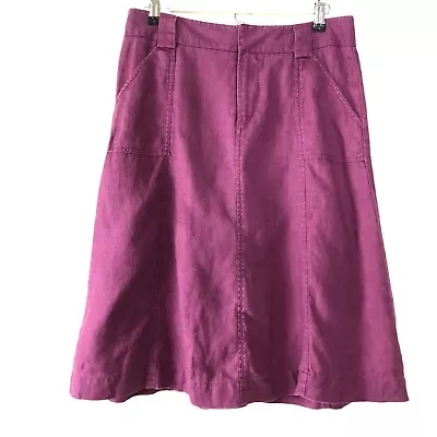 Eddie Bauer Berry/Purple 100% Linen A Line Skirt W/ Pockets Size 6 • $22