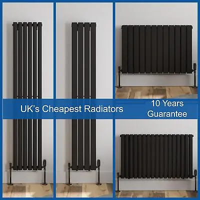 Black Designer Radiator Vertical Horizontal Flat Panel Oval Single Double Rads • £54.97