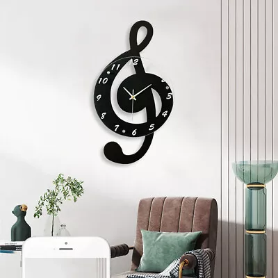 Modern Musical Note Glass Wall Clock Living Room Hanging Clocks Silent 9.5  US • $46