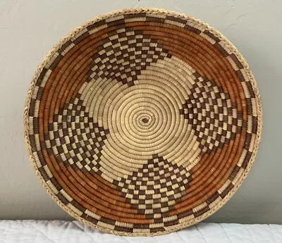 Vintage Large Southwest Woven Basket Large Geometric Design Orange Brown • $24.50