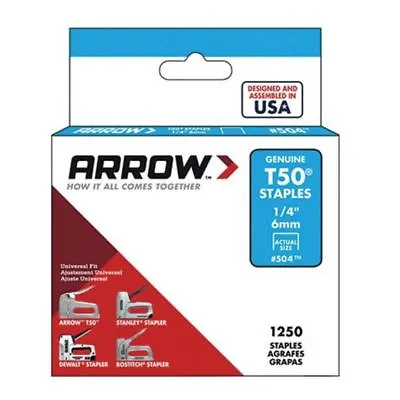 Arrow Fastener 504 Genuine T50 1/4-Inch Staples 1250-Pack • $8.19