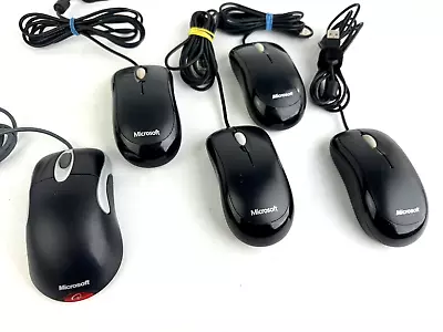 LOT OF 5 -- Black Microsoft Wired USB 3-Button Scroll Wheel Optical Mice • $14.99