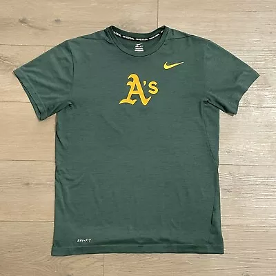 Oakland Athletics Shirt Men’s Medium Green Nike BSBL Dri-Fit Touch Tee 34084X • $24.99