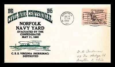 Us Cover Civil War Centennial Norfolk Navy Yard Evacuated Thermographed Cachet • $0.01
