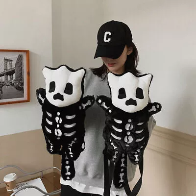 £17.99 • Buy Skull Plush Backpack Girl Goth Doll Bag Female Winter Furry Skeleton Travel Bag