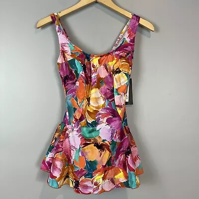 Maxine Of Hollywood Sunset Bouquet One Piece Swimdress Size 8 NWT Skirted Suit • $24.99