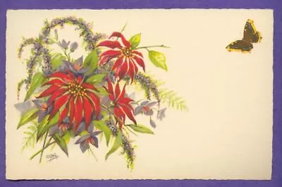 E G Barnhill NOS Old Florida Poinsettia Red Purple Flowers FL Color Art Print • $1.75