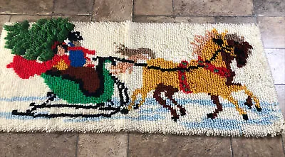 Vintage Horse Drawn Sleigh Winter Scene Completed Latch Hook  15”x 35” • $28.99