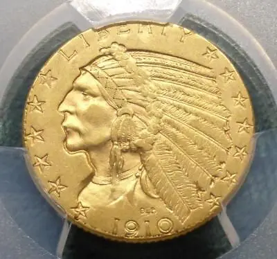 1910 PCGS AU Detail $5 GOLD Indian Head Half Eagle Coin USA $5 Gold Coin • $719.96