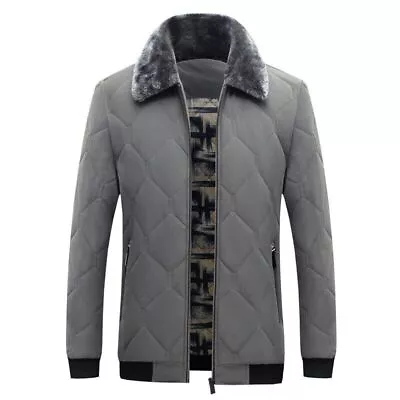Men's Faux Fur Collar Warm Jacket Parka Cotton Thick Black Coat Fleece Outwear • £41.90