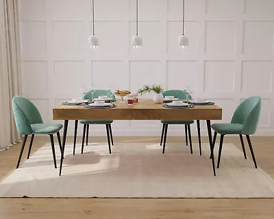 Industrial Distressed Mango Dining Set - 6 Velvet Chairs • £867.34