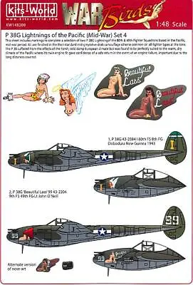 Kits World Decals 1/48 LOCKHEED P-38G LIGHTNING Pacific Mid-War Versions Set 4 • $12.99