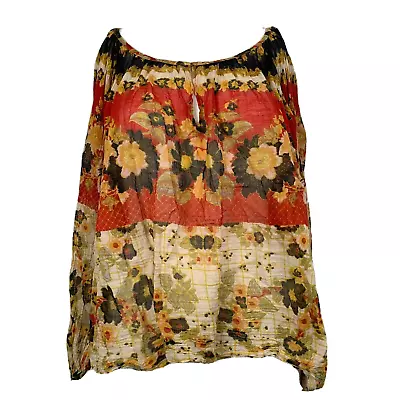 Mes Demoiselles Marushka Shirt Womens Sz S Beige Red Black Floral Cotton Top  • $55.25