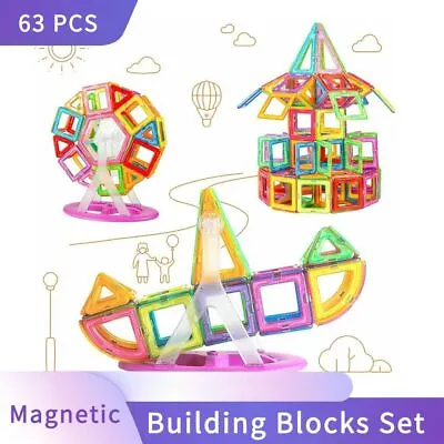 Magnetic 63 PCS Building Blocks Set DIY Splicing Various Buildings • £9.99