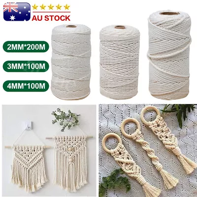 2/3mm/4mm Natural Cotton Twisted Cord Macrame Craft String Wrapping Rope Braided • $14.99