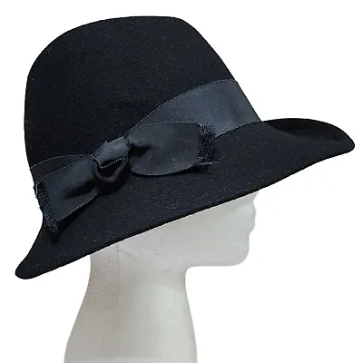 Vtg Street Smart By Betmar Black 100% Wool Felt Hat With Bow Made In USA Church • $24