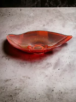 VTG Viking Glass 1960's Persimmon Orange Epic Pattern Oblong Candy Dish • $18