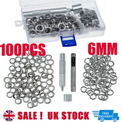 6mm Silver 100 Sets Leather Craft Eyelets Ring Washer Grommets Punch Tool Kit • £5.99