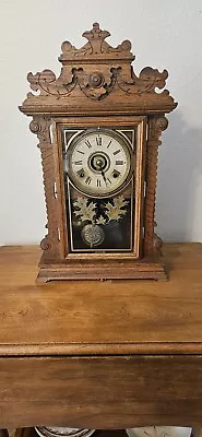 Antique Oak Seth Thomas 8 Day Half Hour Strike With Alarm Mantle Kitchen Clock • $225