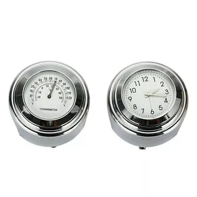 7/8  1  Universal Motorcycle Handlebar White Surface Dial Clock Thermometer New • $14.54