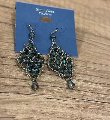 SIMPLY VERA WANG Women's Aqua Blue Iridescent Beads Dangle Drop Earrings • $14.95