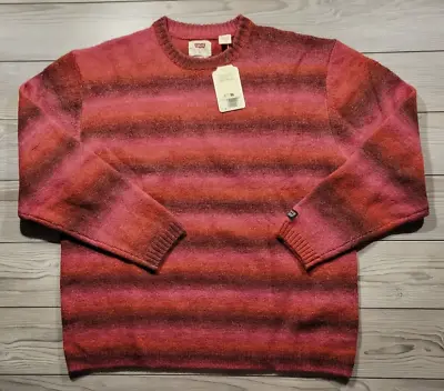 Levi's Sweater Men's Size M Red Fuzzy Wool Blend Casual Levis Cozy Warm Striped • $42.46