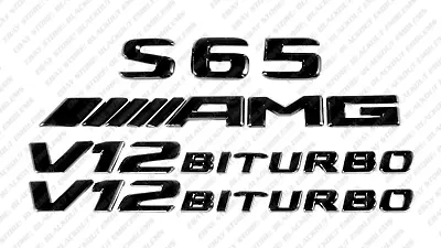Set Gloss Black Emblem Badge Sticker For Mercedes-Benz S65 V12 Biturbo AMG W221 • $42.99