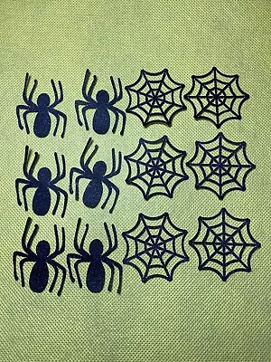 12 Black Cobwebs And Spiders Cupcake  Toppers Flat Non Edible Cupcake Toppers • £3.69