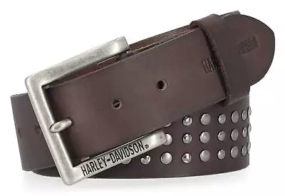 Harley-Davidson Men's Triple Row Studded Genuine Leather Belt - Brown • $89.95