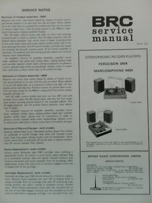 Ferguson Stereophonic Record Player Model 3454 Marconiphone 3454 Service Manual. • $14.93