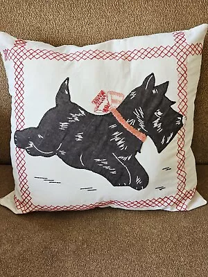 Vtg Handmade Embroidered Throw Pillow Cross Stitch Scottie Dog Terrier Design • $35