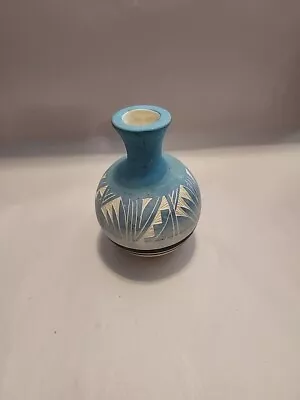 Mesa Verde Southwestern Pottery Vase Pastel Blue & Cream 5 1/4  Signed Taik Ute • $1