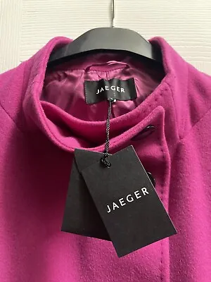 BNWT Stunning Jaeger Pink Wool Funnel Neck Cocoon Coat Smart Bright Size 18 • £130