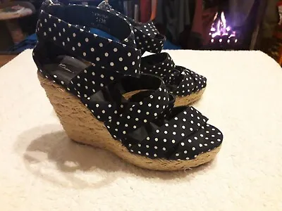 £12.50 • Buy Miss Selfridge Womens Blue Polka Dot Heeled Espadrille Strappy Cut Out Wedges 5