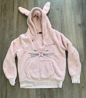 Cozy Zoe Womens Soft Fleece Hoodie Pullover Long Sleeve Furry Bunny Pink Size S • $22.50