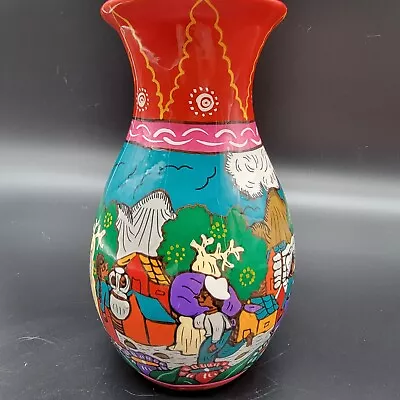 Hand Painted Isidoro Mexico Cancun  Pottery Vase 8  • $19.30