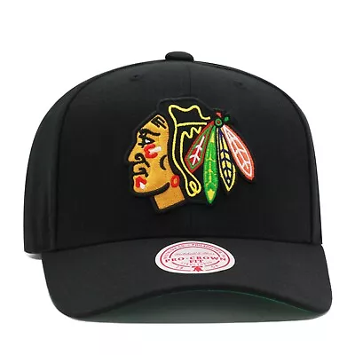 Mitchell & Ness Chicago Blackhawks Precurved Snapback Hat Cap - Black • $36.90