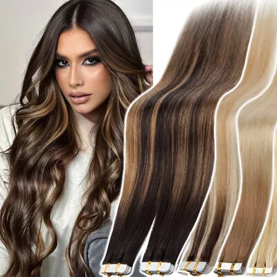 Stick Tape In Hair Extensions 100% Remy Human Hair Skin Weft Ombre Thick 40pcs • $35.25