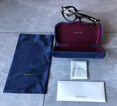 Gucci Retro Eyeglasses Optical Frame Cat Eye MOP Glasses New Italy COA Blue Case • $295
