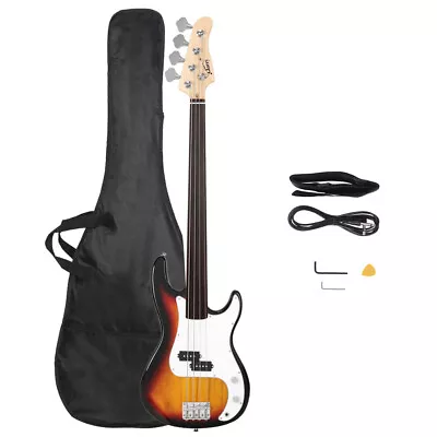 New Fretless Electric Bass Guitar Full Size 4 String Cord Wrench Tool Sunset • $76.83