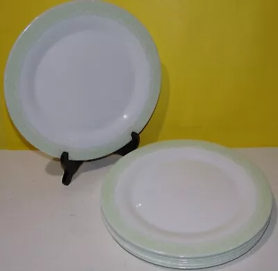 Martha Stewart Laurel Glass Arcoroc France Green Trim Set 7 Dinner Plates 10 5/8 • $42.48