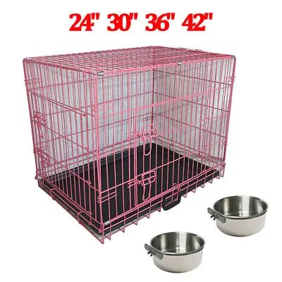 £6.99 • Buy Portable Dog Cage Crate Puppy Pet Folding Carrier Training Cages Feeding Bowls