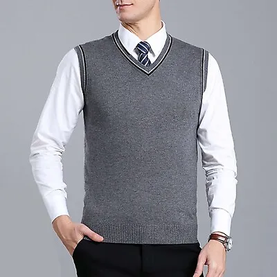 $11.80 • Buy Men V-Neck Solid Cotton Vest Lightweight Pullover Tops Sleeveless Sweater Vest