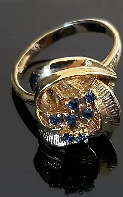 Vintage Gold Tone Ring With Simulated Blue Sapphire Crys Size 8.5 Stamped “RING” • $31.89