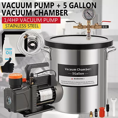 5 Gal Stainless Steel Vacuum Degassing Chamber And 35 CFM Single Stage Pump Kit • $135.90