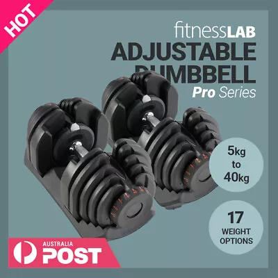 Fitnesslab 2x40kg 80kg Adjustable Dumbbells Set Weight Plates Home Gym Fitness • $499