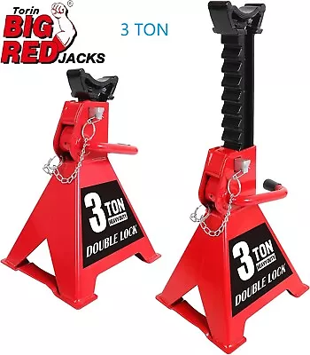 BIG RED Torin Steel Heavy Duty Jack Stands F Or Double Locking 3 Ton Red • $42.50