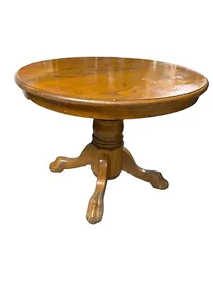 Solid Oak Single 42  Round  Pedestal Dining Table With Claw Feet • $227.99